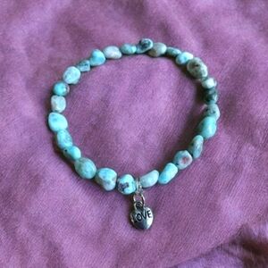 Natural Dominican Larimar Beaded Stretch Bracelet Hand Crafted Reiki Charged